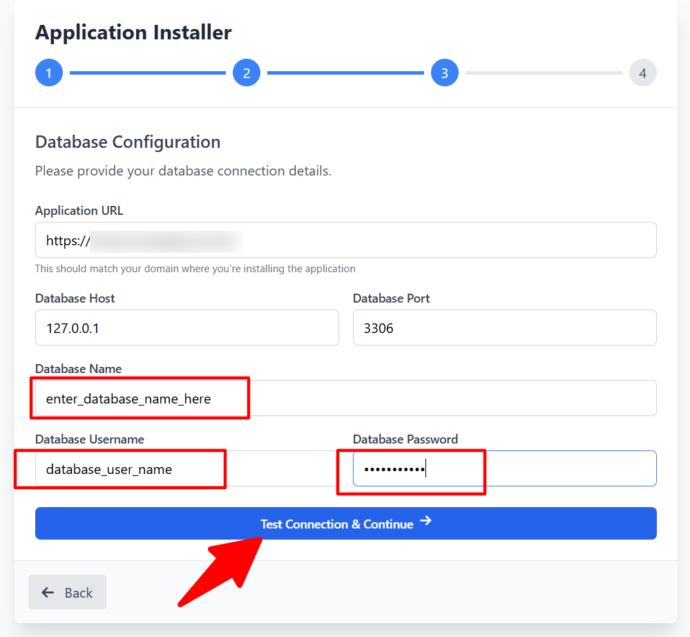 Database configuration screen