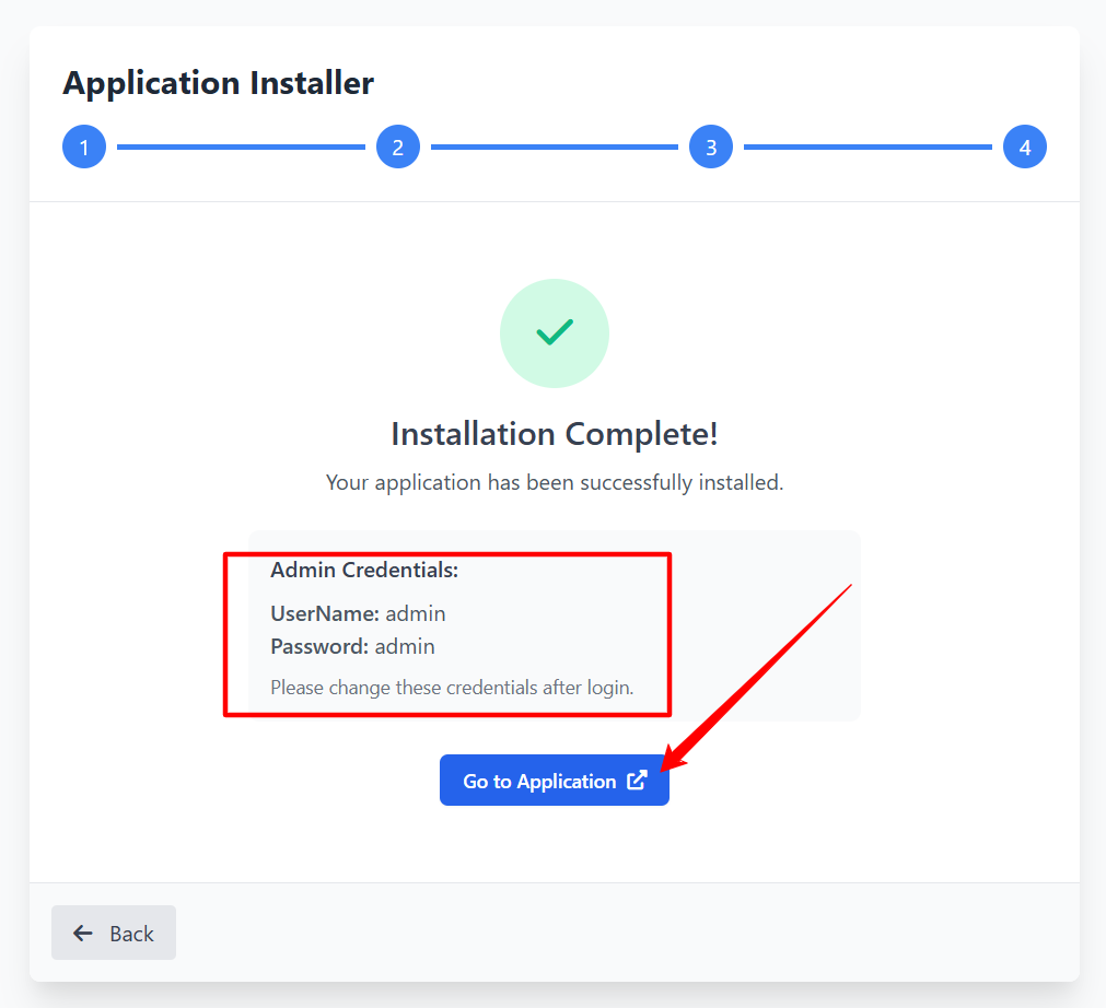 Installation success screen